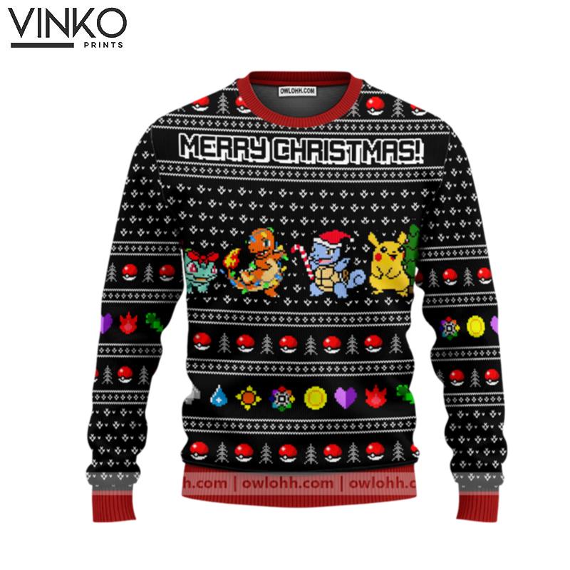 Pokemon Kanto Starters Merry Ugly Christmas Sweater