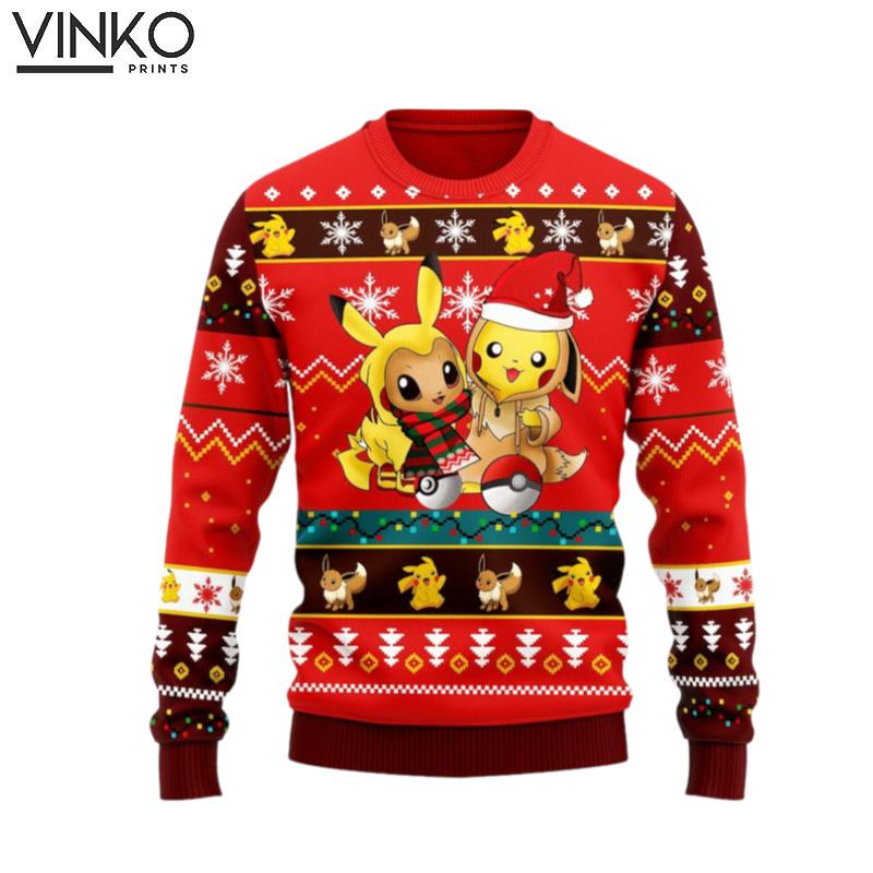 Pokemon Pikachu And Eevee Ugly Christmas Sweater