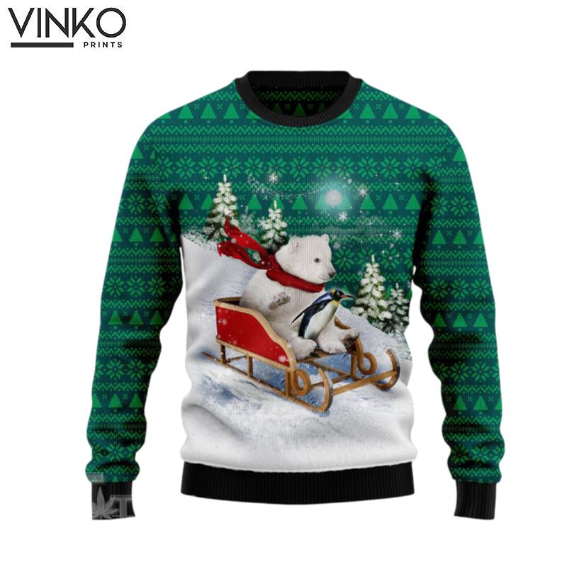 Polar Bear Sleigh Ugly Christmas Sweater