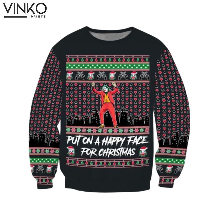 Put On A Happy Face For Christmas Joker Ugly Christmas Sweater