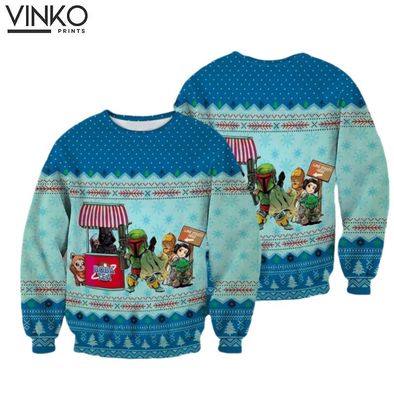 Queue For Boba Tea 3D Galaxy Hero Family Ugly Christmas Sweater