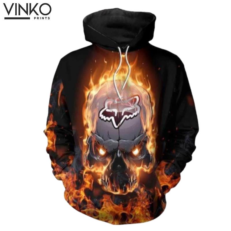 Racing Fox Skull On Fire Hoodie