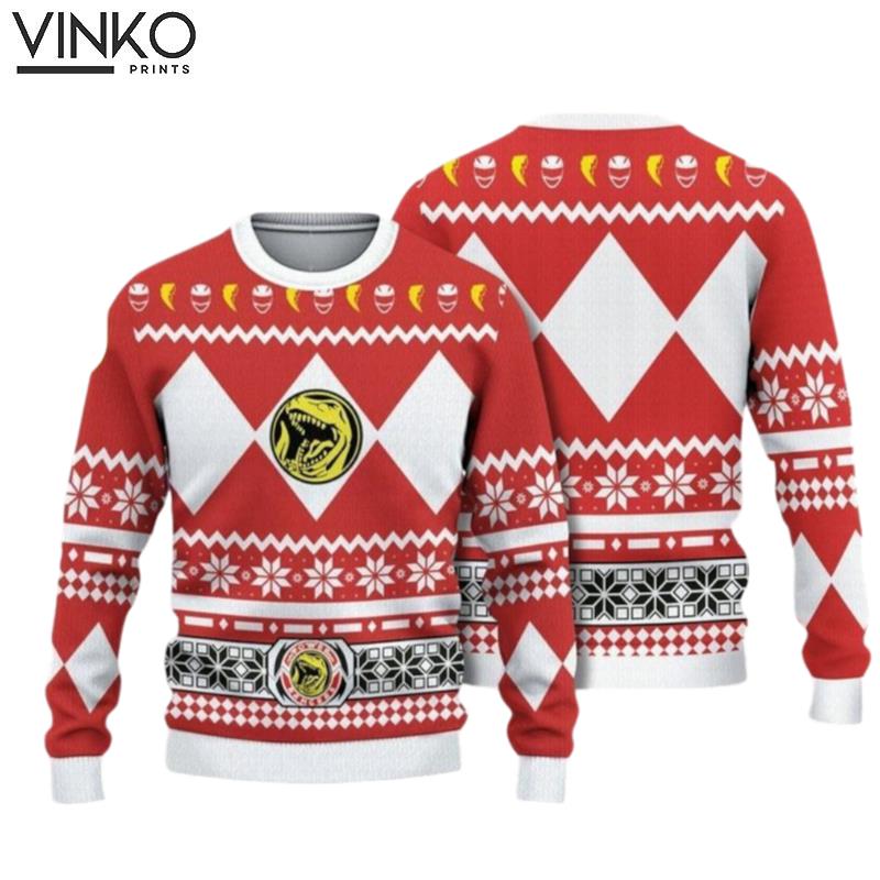 Red Mighty Morphin Power Ranger Ugly Christmas Sweater