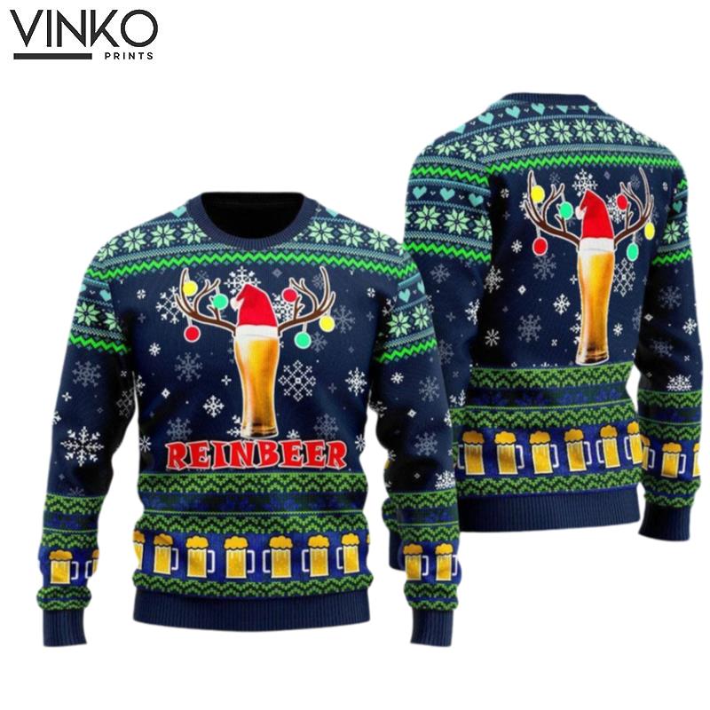 Reinbeer Christmas Beer Funny Reinbeer Beer Ugly Christmas Sweater