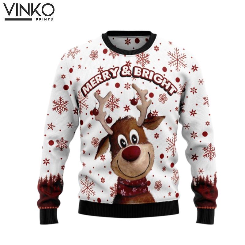 Reindeer Merry Bright Gift For Pet Lovers Unisex Ugly Christmas Sweater