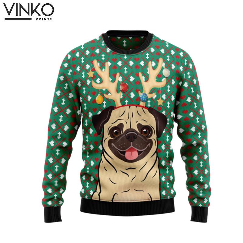 Reindeer Pug Christmas HZ92302 Ugly Christmas Sweater