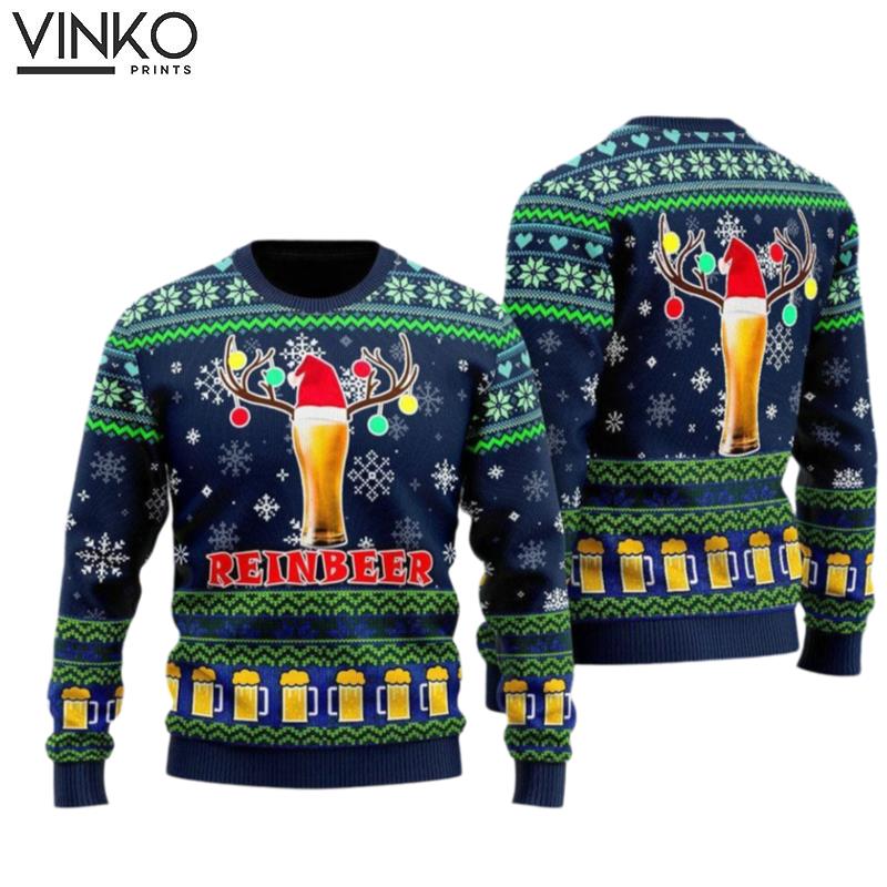 Reindeer christmas beer funny Christmas 3D Ugly Christmas Sweater