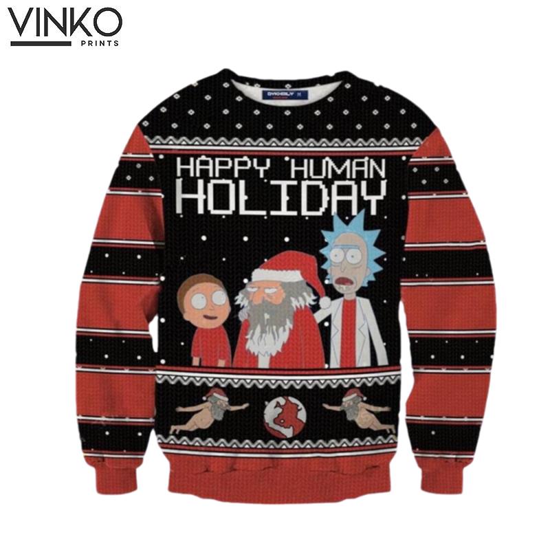 Rick And Morty Happy Human Holiday Ugly Christmas Sweater