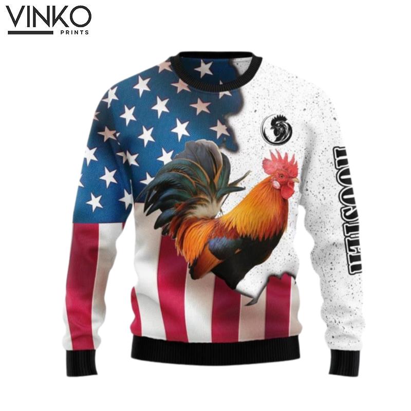 Rooster American flag Adult Ugly Christmas Sweater