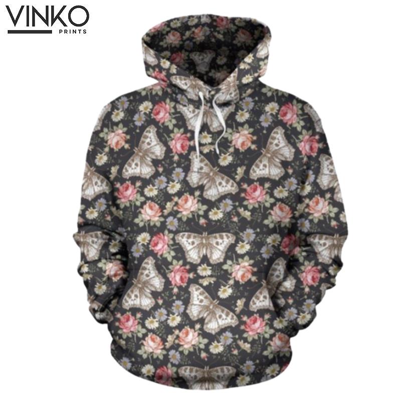 Rose Monarch Butterfly Pattern Hoodie