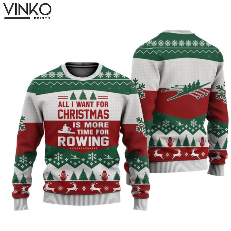 Rowing All I Want For Christmas Knitted Print Noel Christmas Signature Ugly Christmas Sweater