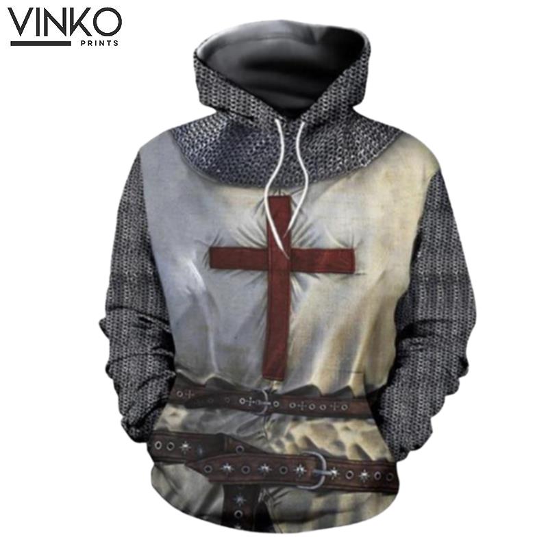 S Medieval Armor Knights Templar Retro Crusader Cross Tops Hoodie