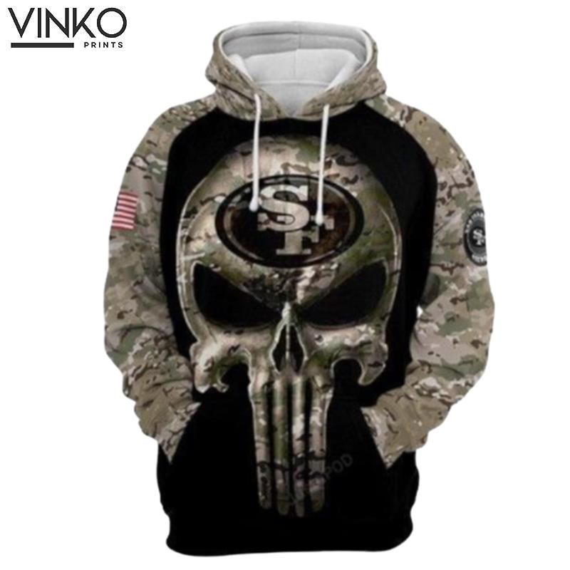 San Francisco 49Ers Nfl Football Camouflage Punisher Skull San Francisco 49Ers Hoodie