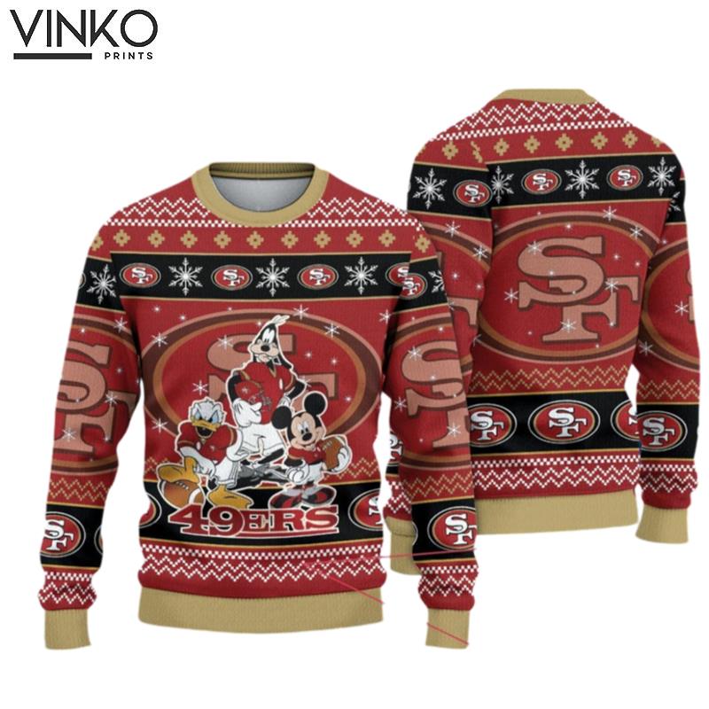 San Francisco 49ers Mickey And Friends Christmas Unisex Woolen Ugly Christmas Sweater