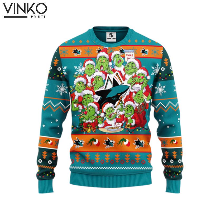 San Jose Sharks 12 Grinch Xmas Day Ugly Christmas Sweater