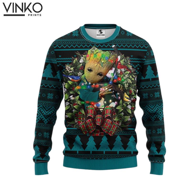 San Jose Sharks Groot Hug Ugly Christmas Sweater