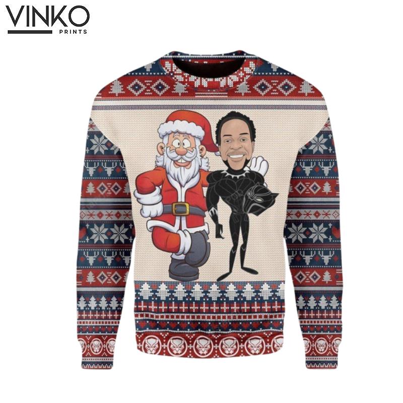 Santa Claus And Chadwick Boseman Ugly Christmas Sweater