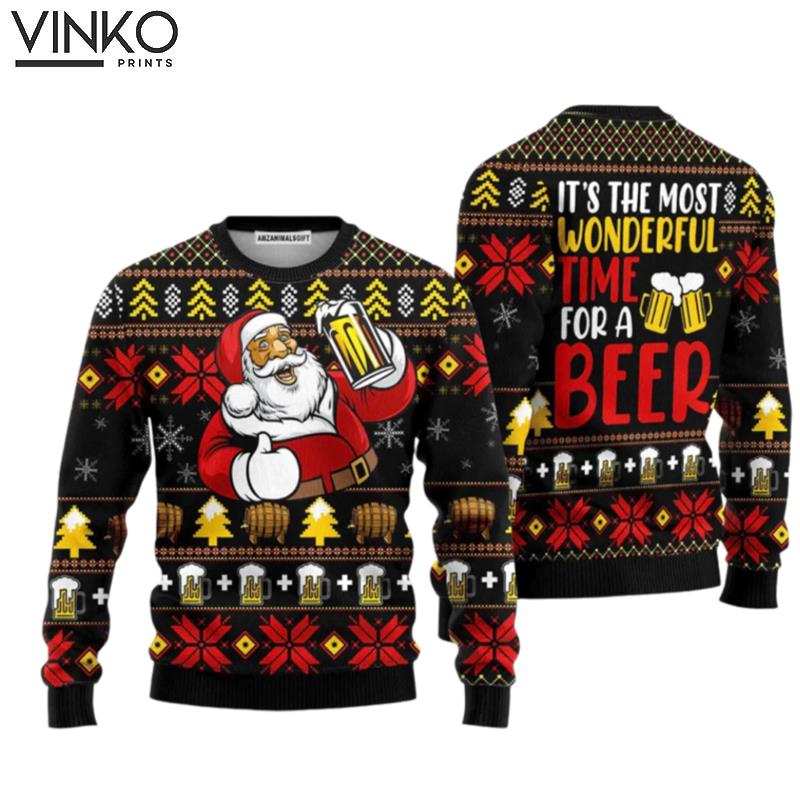 Santa Claus Beer Wonderful Time For A Beer Ugly Christmas Sweater