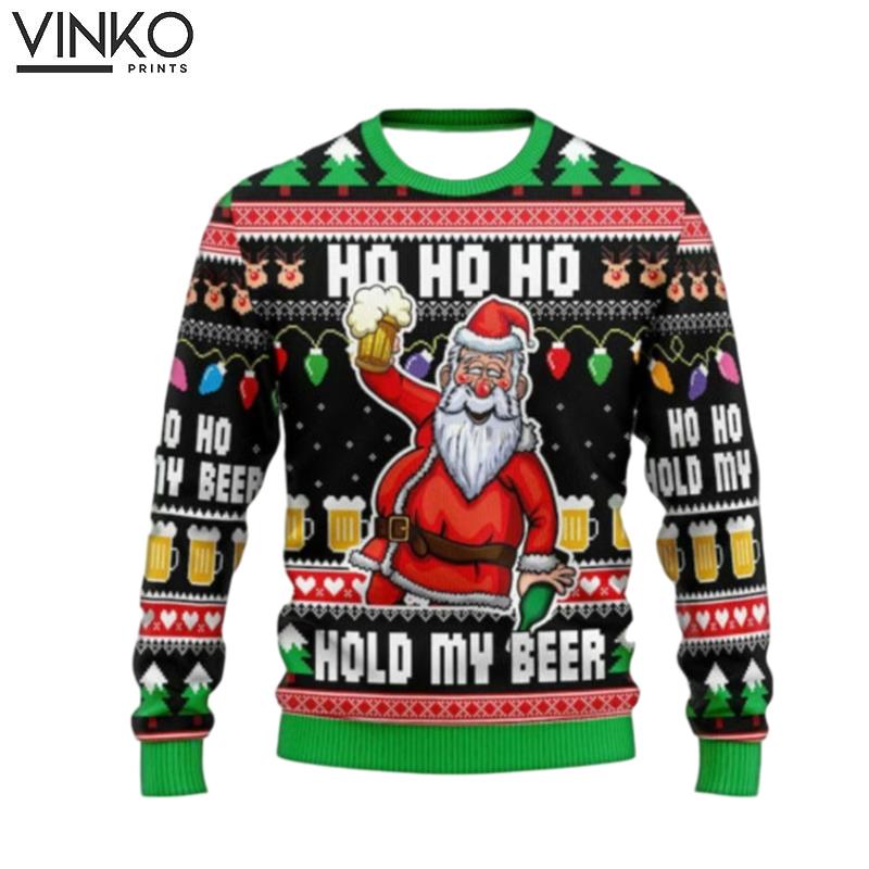 Santa Claus Ho Ho Ho Hold My Beer Christmas 3D Ugly Christmas Sweater