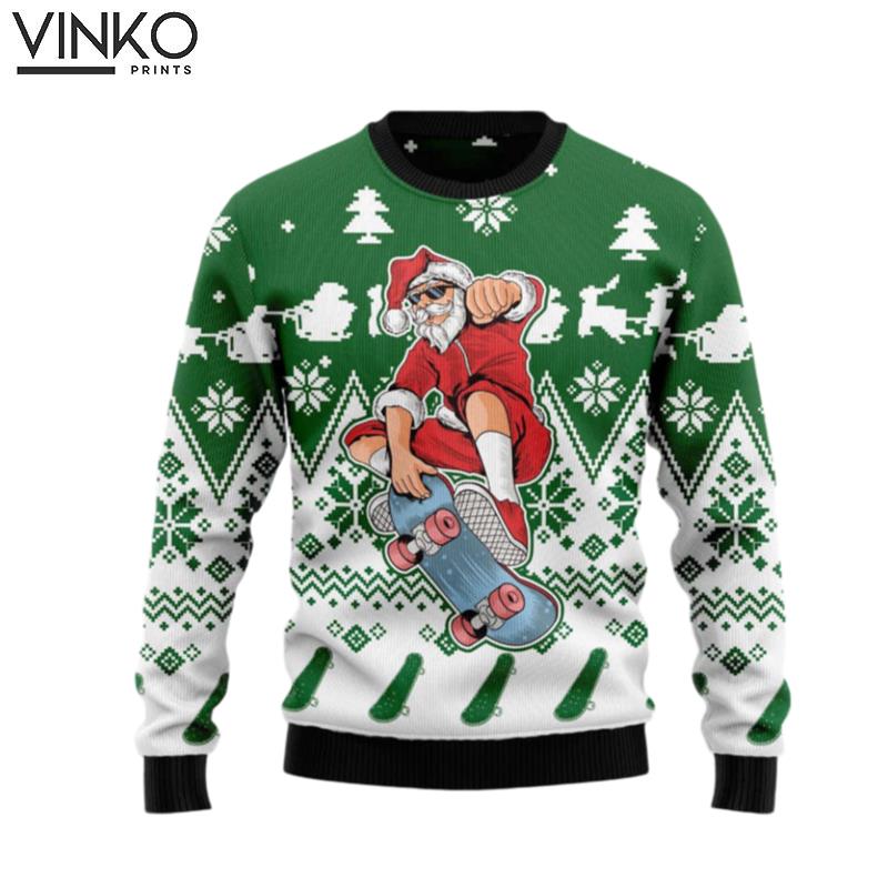 Santa Claus Skateboarding Gift For Christmas Ugly Christmas Sweater