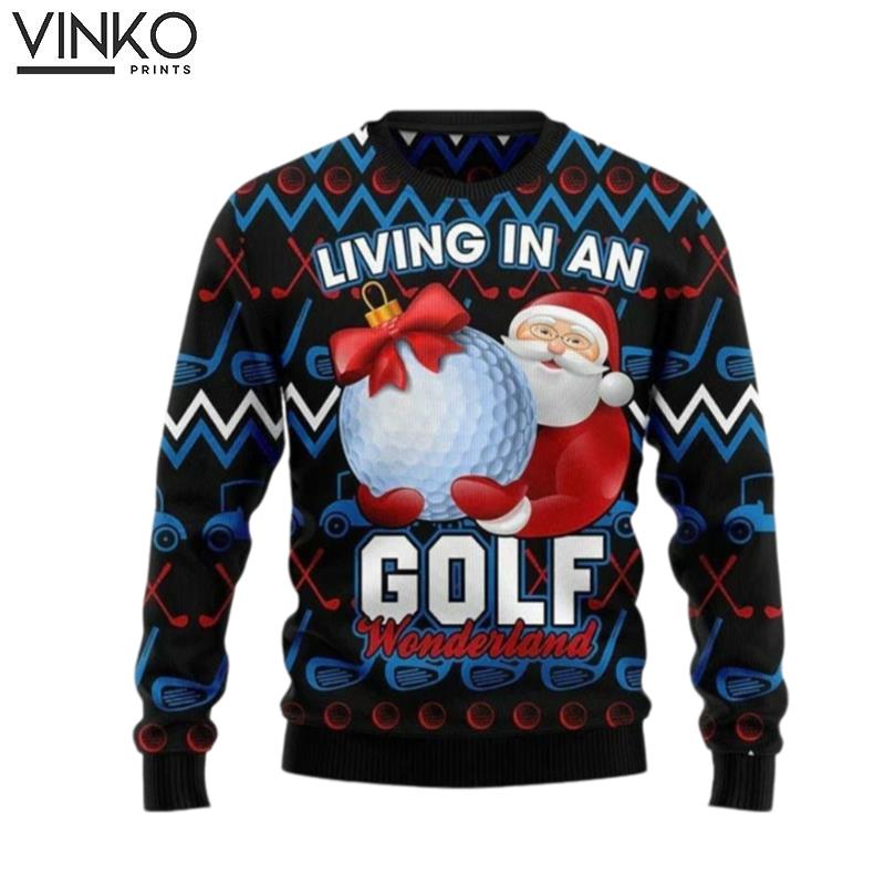 Santa Clause Golf Wonderland Gift For Golf Lovers Funny Santa Claus 3D Shirt Ugly Christmas Sweater