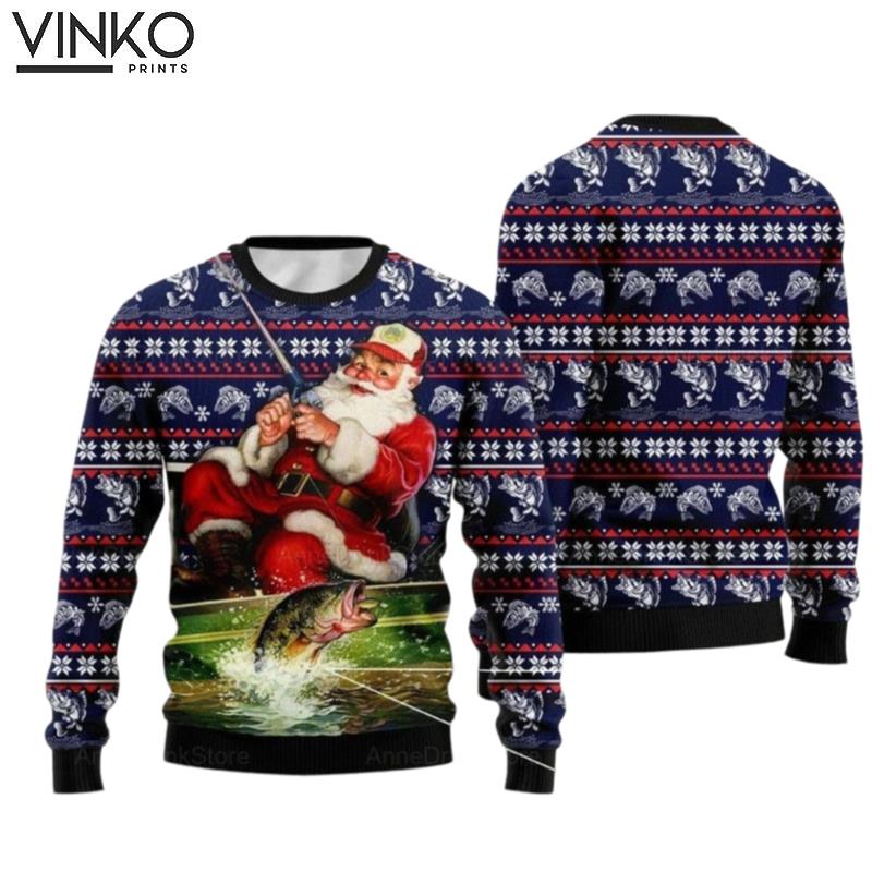 Santa Fishing Ugly Christmas Sweater