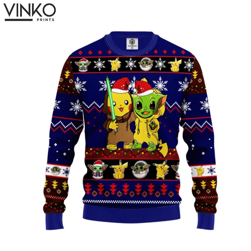 Santa Pikachu And Baby Yoda 65 Ugly Christmas Sweater