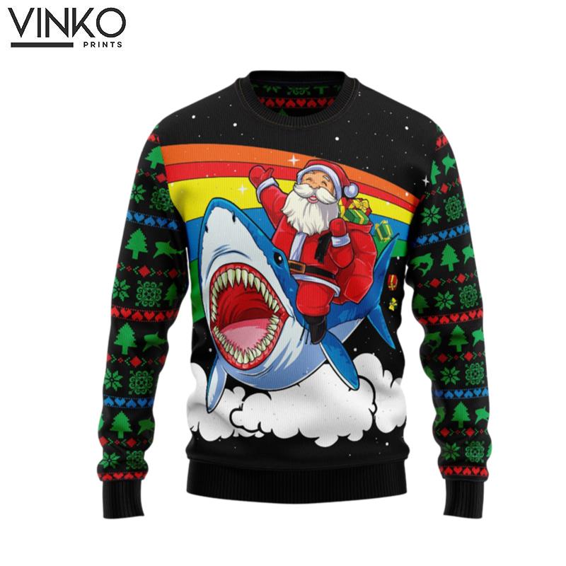 Santa Riding Shark Christmas For Men And Women Ugly Christmas Sweater