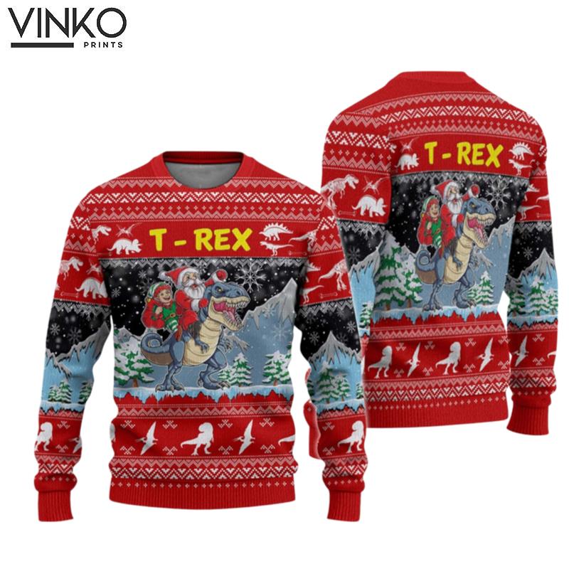 Santa Riding TRex Santa Riding TRex Christmas Shirt Ugly Christmas Sweater