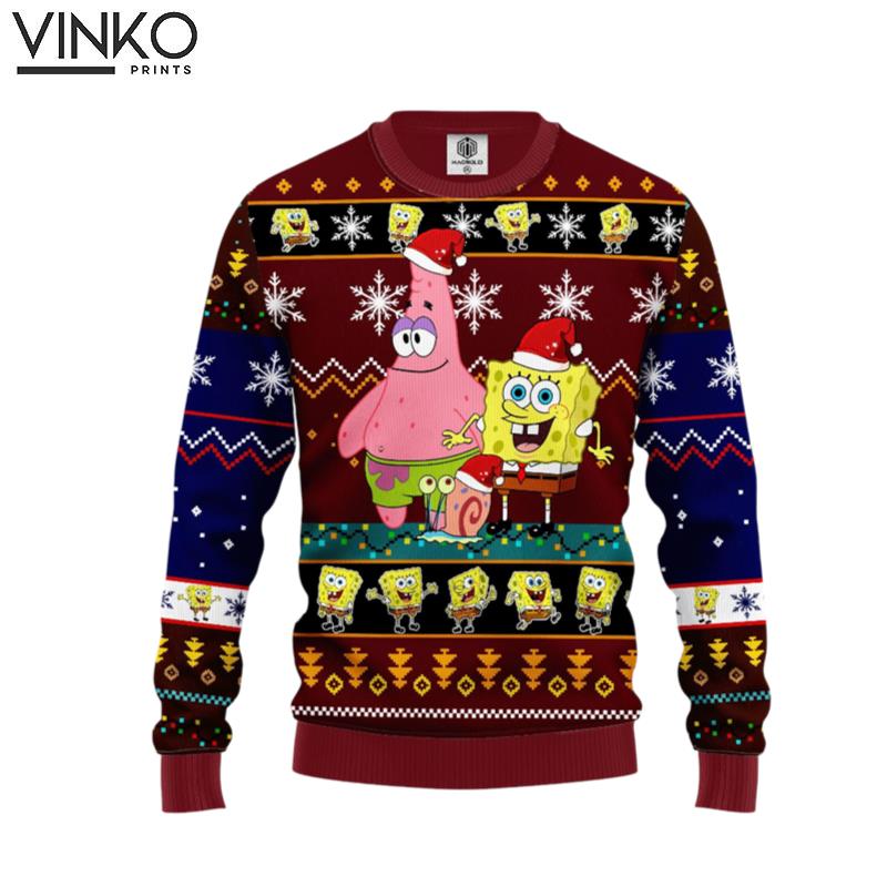 Santa Spongebob And Patrick Star Ugly Christmas Sweater