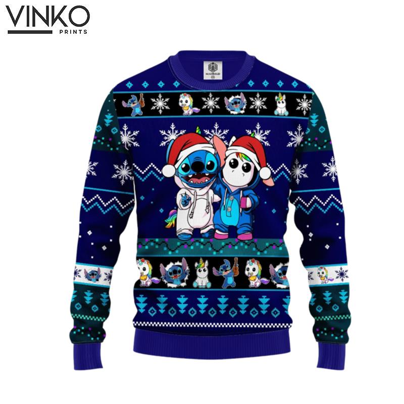 Santa Stitch And Unicorn Lilo And Stitch Disney Ugly Christmas Sweater