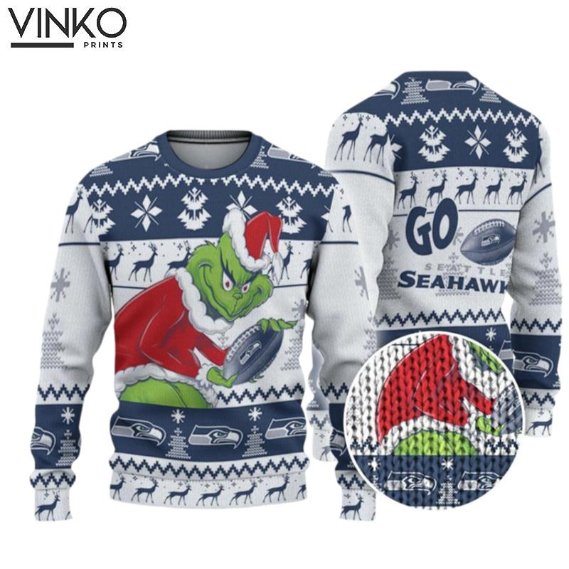 Seahawks Pine Trees n Reindeer funny character Football Ugly Christmas Sweater