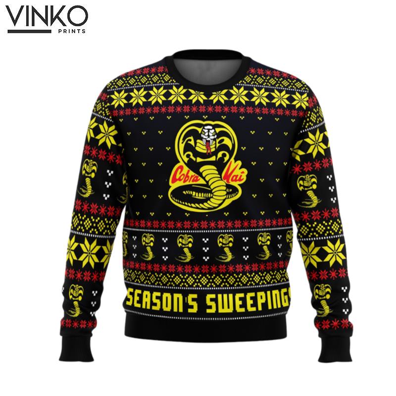 Season's Sweepings Cobra Kai Karate Kid Ugly Christmas Sweater