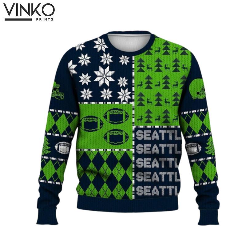 Seattle Christmas Retro Football American Pattern 3D Ugly Christmas Sweater