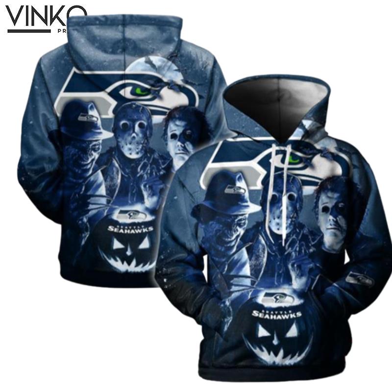 Seattle Seahawks Nfl Horror Movie Characters Halloween Hoodie