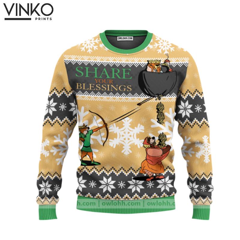 Share Your Blessings Robin Hood Disney Christmas Gift Christmas Ugly Christmas Sweater