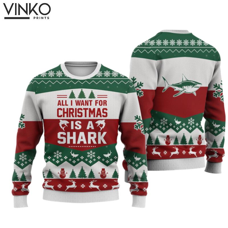 Shark All I want for Christmas Christmas Knitted Print Noel Christmas Signature Ugly Christmas Sweater