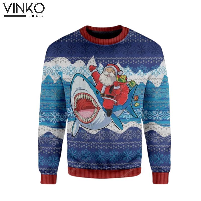 Shark And Santa Custom Ugly Christmas Sweater