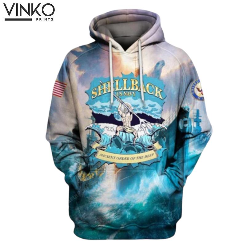 Shellback Us Navy Blue Sea Art Premium Hoodie