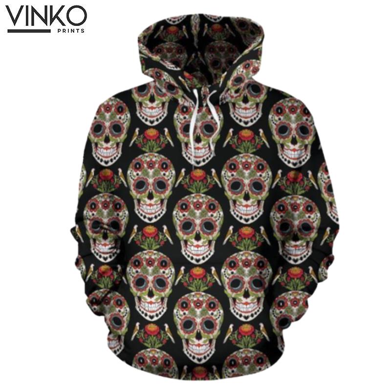 Skeleton Floral Rose Sugar Skull Girly Pattern Hoodie