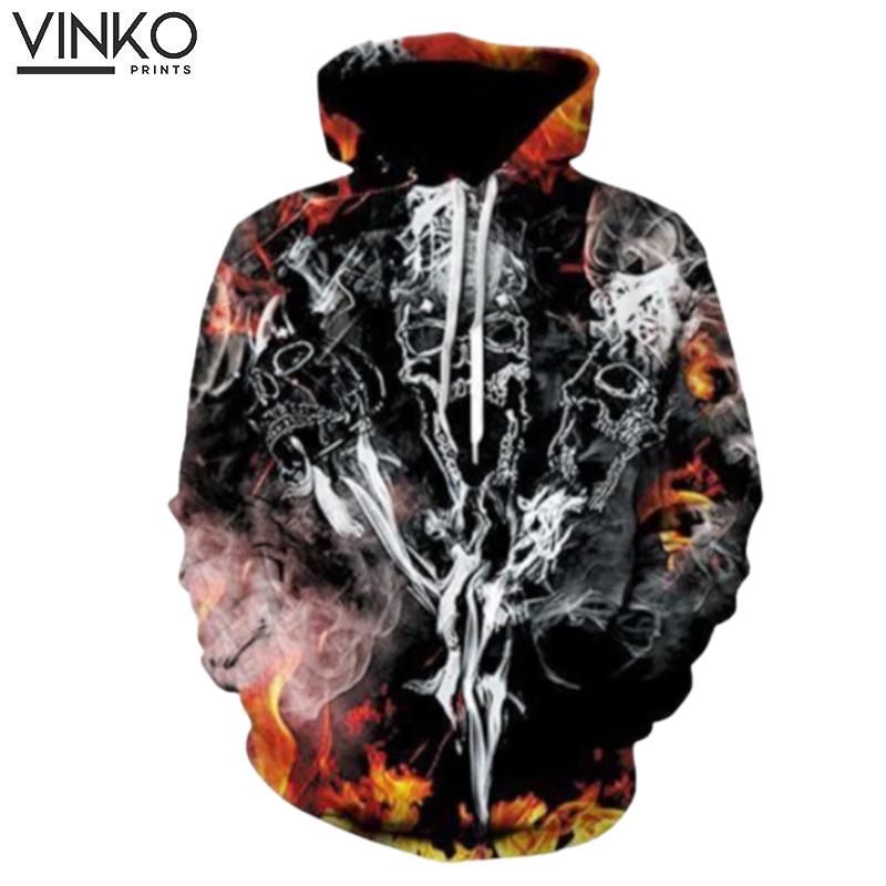 Skull Burning Flame And Pered Custom Burning Flame Graphic Hoodie