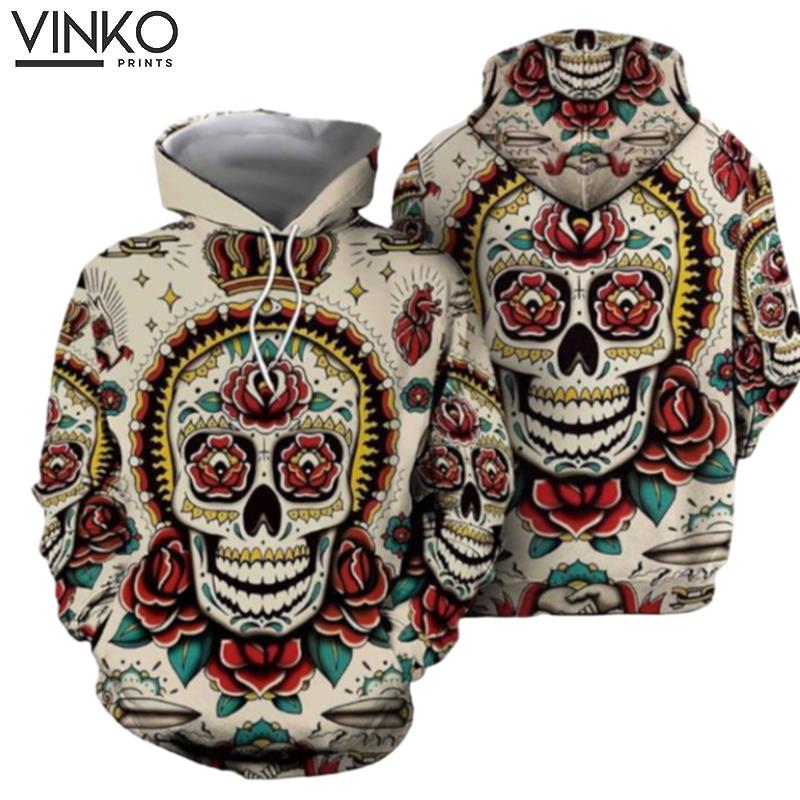 Skull Rose And Pered Custom Skull Rose Graphic Hoodie