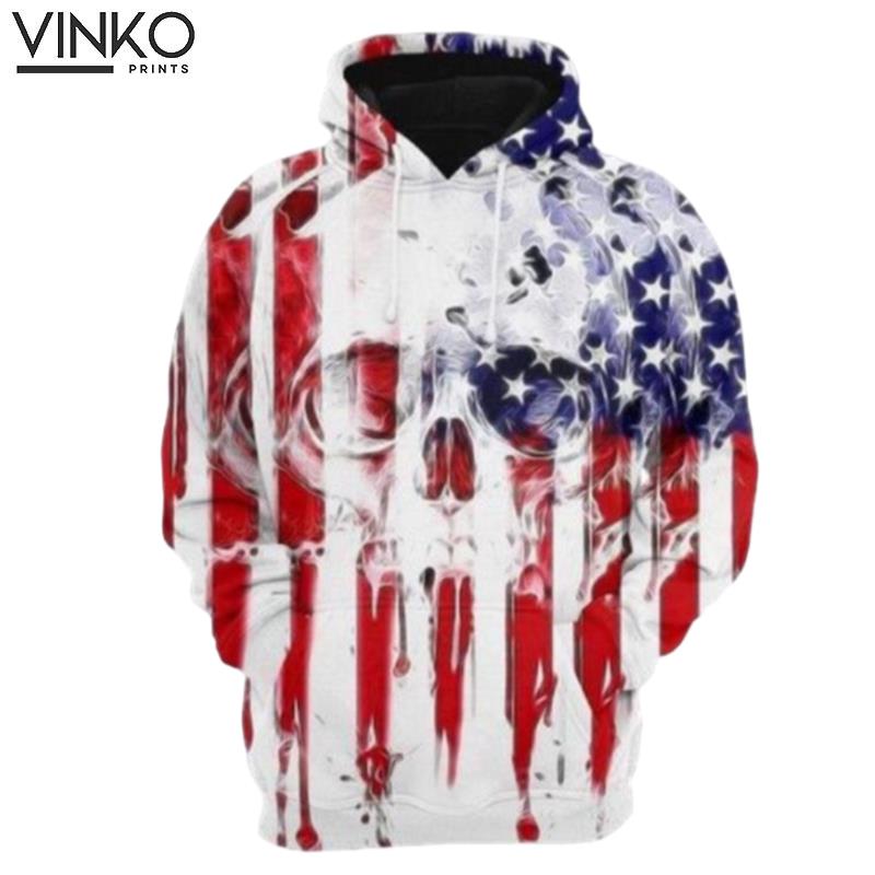 Skull Usa Flag Pattern Hoodie