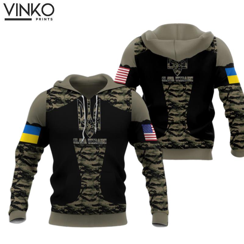 Slava Ukraini American Ukrainian Flag Trident Ukraine Hoodie