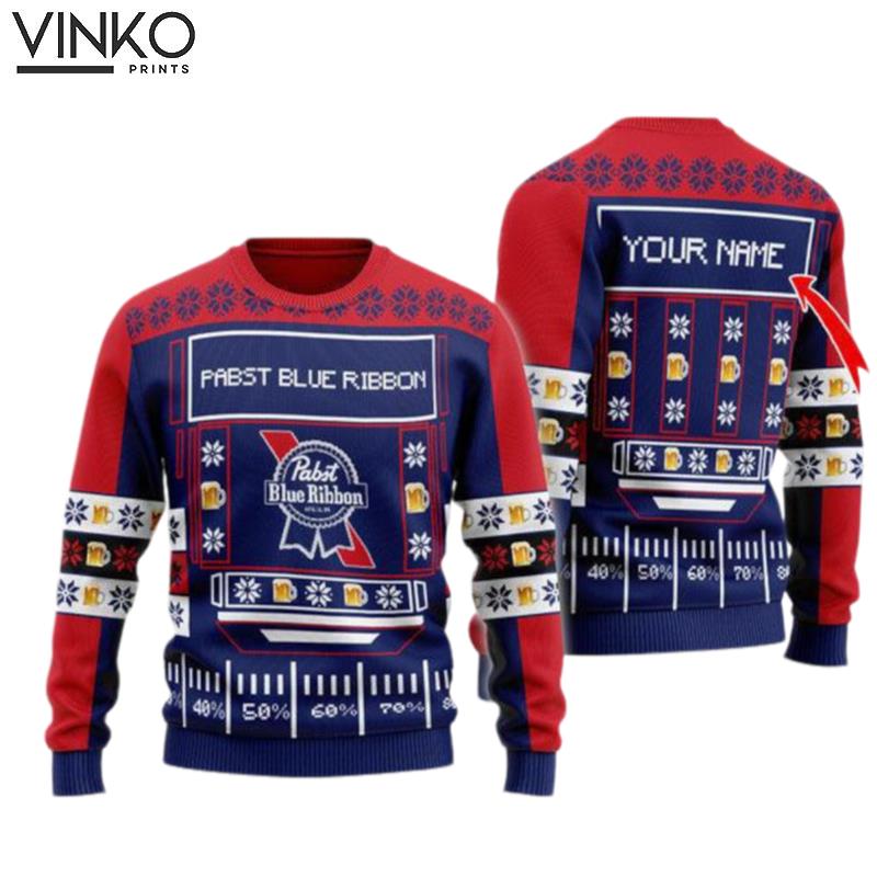 Snowy Pabst Blue Ribbon Ugly Christmas Sweater