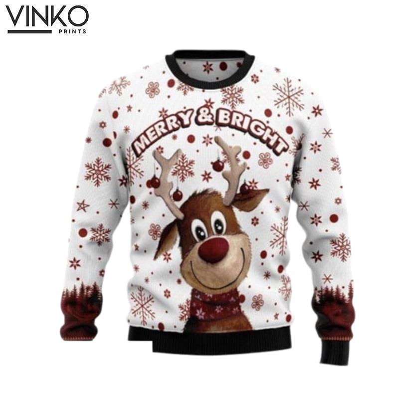 So Cute Little Reindeer Merry And Bright Gift For Christmas Ugly Christmas Sweater