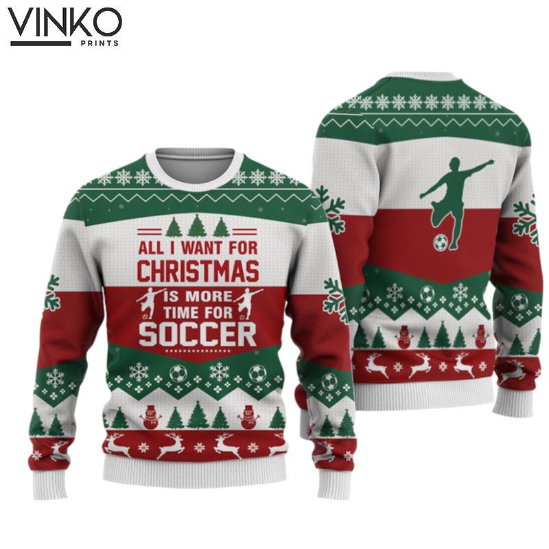 Soccer All I Want For Christmas Knitted Print Noel Christmas Signature Ugly Christmas Sweater