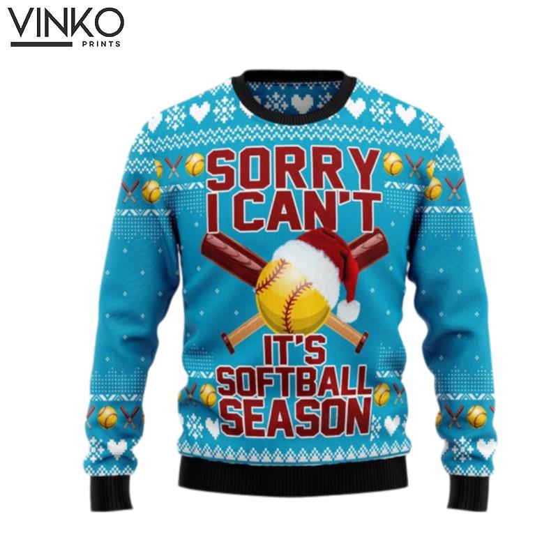 Sorry I can't it's softball season Soft Ball Season Ugly Christmas Sweater