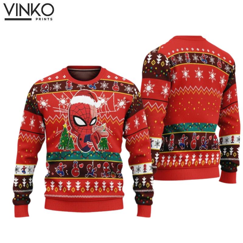 Spiderman Chibi Santa Red Hero Movie Xmas Ugly Christmas Sweater