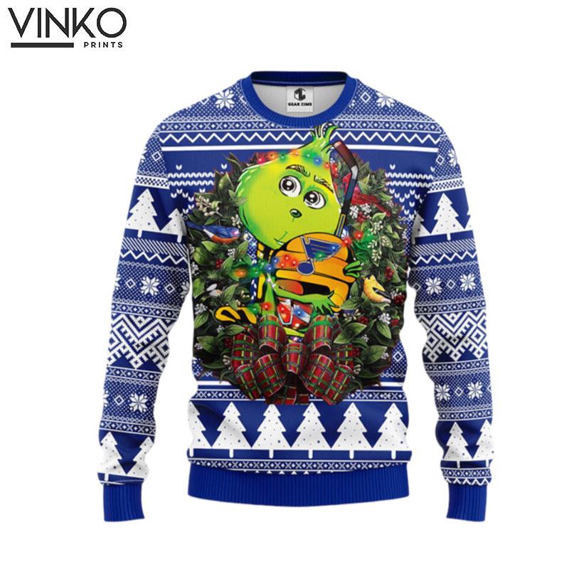 St Louis Blues Grinch Hug Ugly Christmas Sweater